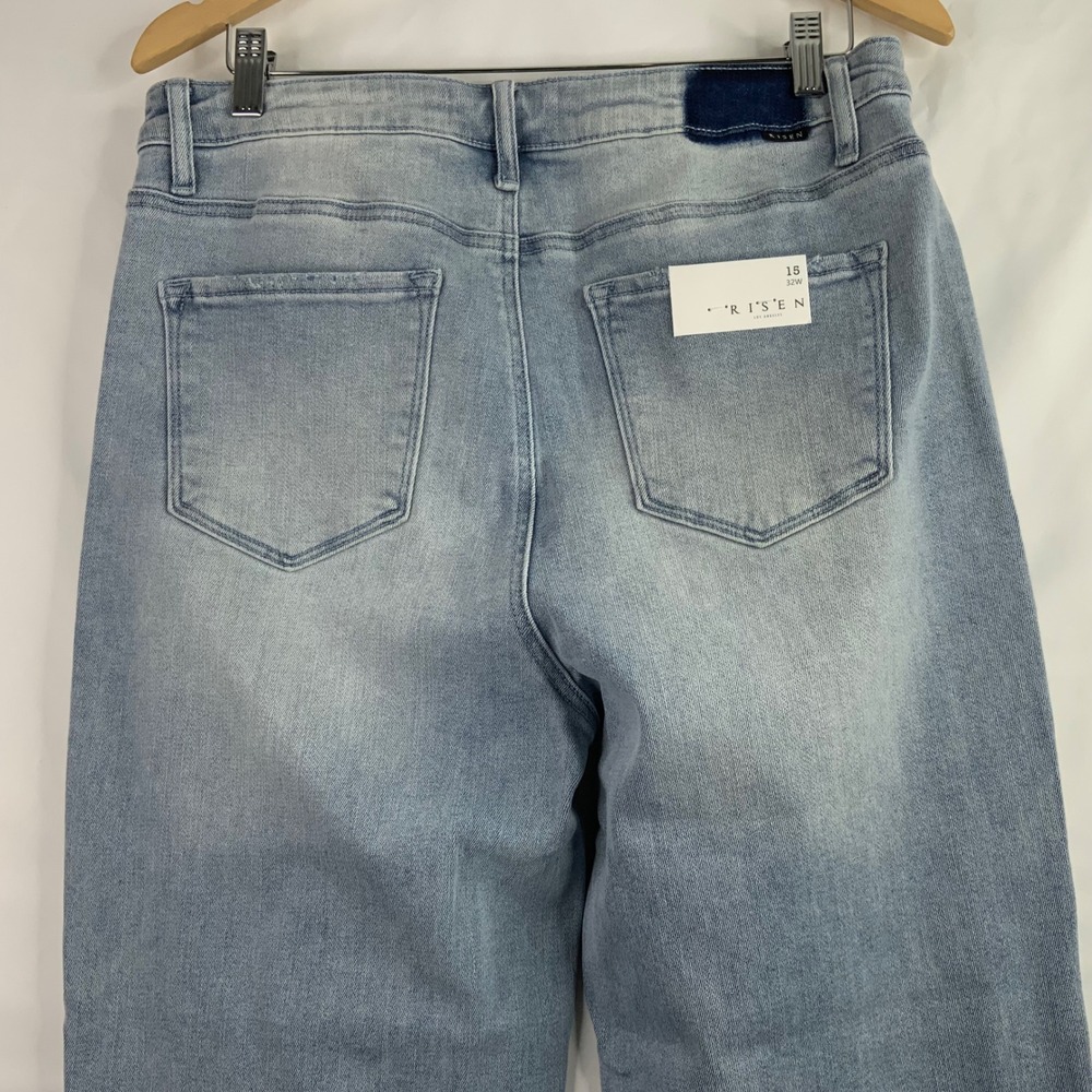 Risen Jeans Los Angeles High Rise Distressed Straight Leg Light Wash 15/32 - Picture 2 of 10